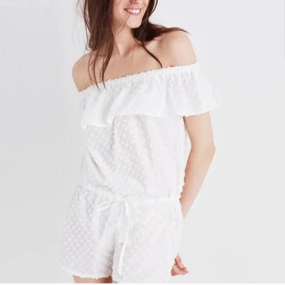 Madewell White Off The Shoulder Textured Cotton Cover-Up Romper Size M Medium - Picture 1 of 10